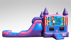 Cat in the Hat Pink and Purple Bounce House Combo w/Single Lane Water Slide