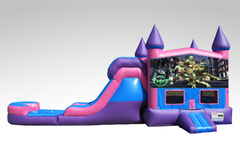 Ninja Turtles Pink and Purple Bounce House Combo w/Single Lane Water Slide