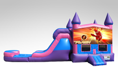 Flash Pink and Purple Bounce House Combo w/Single Lane Water Slide