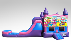 Shopkins Pink and Purple Bounce House Combo w/Single Lane Water Slide