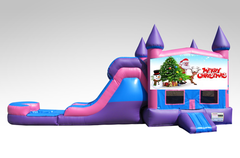 Merry Christmas Pink and Purple Bounce House Combo w/Single Lane Water Slide