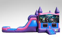 Avengers Pink and Purple Bounce House Combo w/Single Lane Water Slide