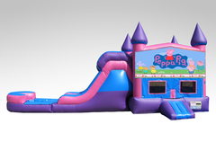 Peppa Pig Pink and Purple Bounce House Combo w/Single Lane Water Slide