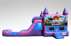 Angry Birds Pink and Purple Bounce House Combo w/Single Lane Water Slide