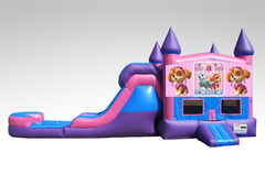 Paw Patrols Pink Pink and Purple Bounce House Combo w/Single Lane Water Slide