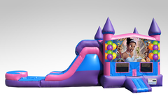 Princess and the Frog Pink and Purple Bounce House Combo w/Single Lane Water Slide