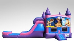 Beauty and the Beast Original Pink and Purple Bounce House Combo w/Single Lane Water Slide