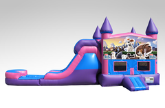 Secret Life of Pets Pink and Purple Bounce House Combo w/Single Lane Water Slide