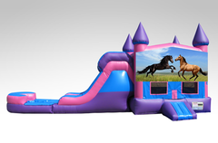 Horses Pink and Purple Bounce House Combo w/Single Lane Water Slide