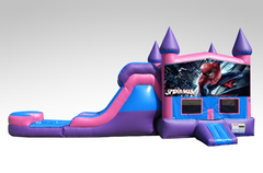 Spider man Pink and Purple Bounce House Combo w/Single Lane Water Slide