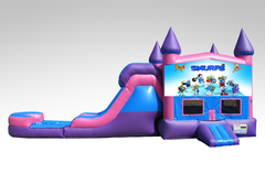 Smurfs Pink and Purple Bounce House Combo w/Single Lane Water Slide