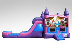 Alice in Wonderland Pink and Purple Bounce House Combo w/Single Lane Water Slide