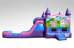 Unicorn Pink and Purple Bounce House Combo w/Single Lane Water Slide