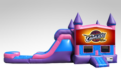 Cavaliers Pink and Purple Bounce House Combo w/Single Lane Water Slide