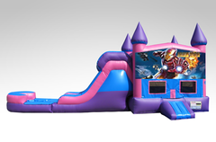 Iron man Pink and Purple Bounce House Combo w/Single Lane Water Slide