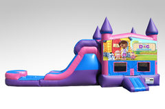 Doc McStuffins Pink and Purple Bounce House Combo w/Single Lane Water Slide