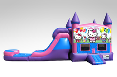 Hello Kitty Pink and Purple Bounce House Combo w/Single Lane Water Slide