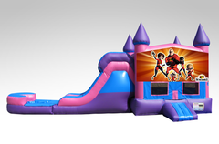 Incredibles Pink and Purple Bounce House Combo w/Single Lane Water Slide