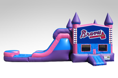 Atlanta Braves Pink and Purple Bounce House Combo w/Single Lane Water Slide