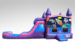 Outer Space Pink and Purple Bounce House Combo w/Single Lane Water Slide