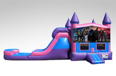 Justice League Pink and Purple Bounce House Combo w/Single Lane Water Slide