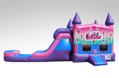 LOL Pink and Purple Bounce House Combo w/Single Lane Water Slide