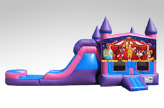 Carnival Pink and Purple Bounce House Combo w/Single Lane Water Slide