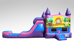 Curious George Pink and Purple Bounce House Combo w/Single Lane Water Slide