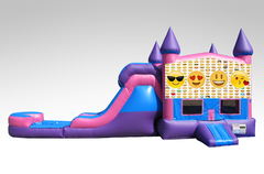 Emojis Pink and Purple Bounce House Combo w/Single Lane Water Slide