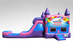 Jumping Joe's Pink and Purple Bounce House Combo w/Single Lane Water Slide