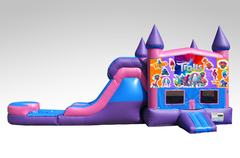 Trolls Pink and Purple Bounce House Combo w/Single Lane Water Slide