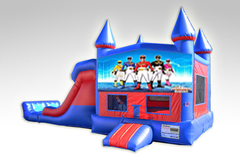 Power Rangers Red and Blue Bounce House Combo w/Dual Lane Dry Slide
