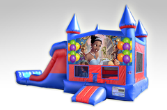 Princess and the Frog Red and Blue Bounce House Combo w/Dual Lane Dry Slide