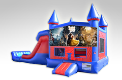 Beauty and the Beast Red and Blue Bounce House Combo w/Dual Lane Dry Slide