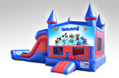 Smurfs Red and Blue Bounce House Combo w/Dual Lane Dry Slide