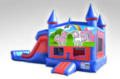 Unicorn Red and Blue Bounce House Combo w/Dual Lane Dry Slide