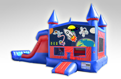 Outer Space Red and Blue Bounce House Combo w/Dual Lane Dry Slide