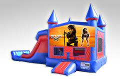 Wonder Woman Red and Blue Bounce House Combo w/Dual Lane Dry Slide
