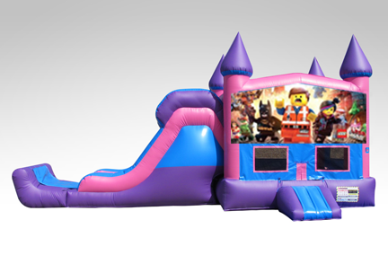 Lego Movie Pink and Purple Bounce House Combo w/Single Lane Dry Slide