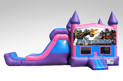 Transformers Pink and Purple Bounce House Combo w/Single Lane Dry Slide