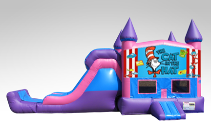 Cat in the Hat Pink and Purple Bounce House Combo w/Single Lane Dry Slide