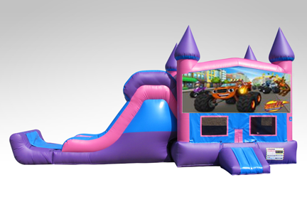 Blaze Pink and Purple Bounce House Combo w/Single Lane Dry Slide