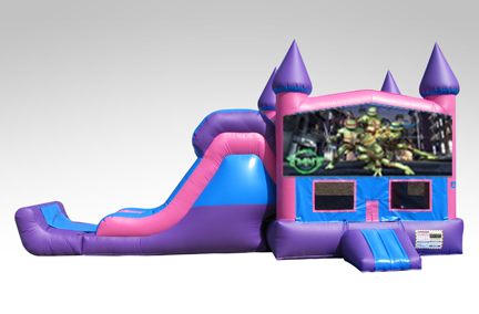 Ninja Turtles Pink and Purple Bounce House Combo w/Single Lane Dry Slide