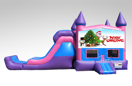 Merry Christmas Pink and Purple Bounce House Combo w/Single Lane Dry Slide