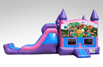 Minecraft Pink and Purple Bounce House Combo w/Single Lane Dry Slide