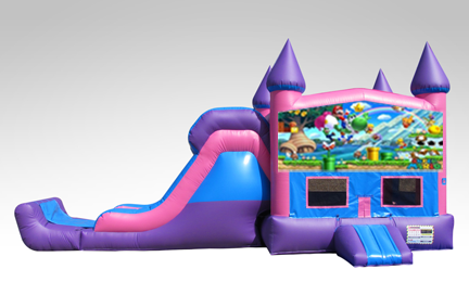 Super Mario Pink and Purple Bounce House Combo w/Single Lane Dry Slide