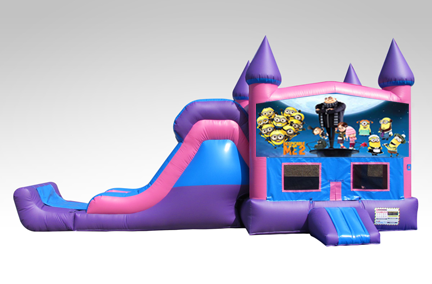 Despicable Me Pink and Purple Bounce House Combo w/Single Lane Dry Slide