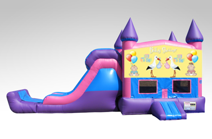 Baby Shower Pink and Purple Bounce House Combo w/Single Lane Dry Slide