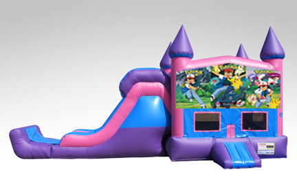 Pokemon Pink and Purple Bounce House Combo w/Single Lane Dry Slide