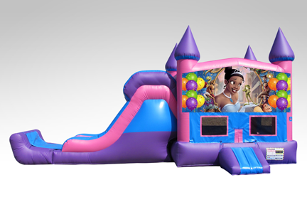 Princess and the Frog Pink and Purple Bounce House Combo w/Single Lane Dry Slide